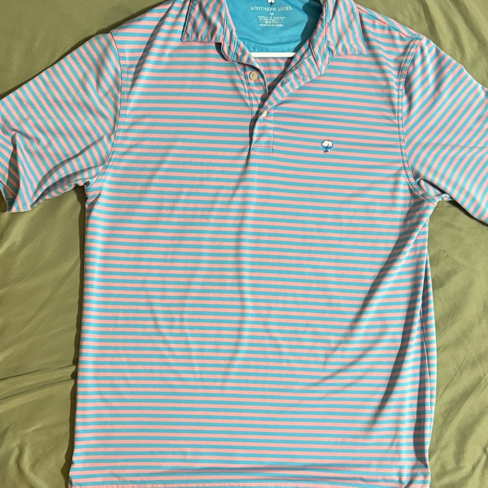 The Southern Shirt Company Blue and Orange Striped Polo